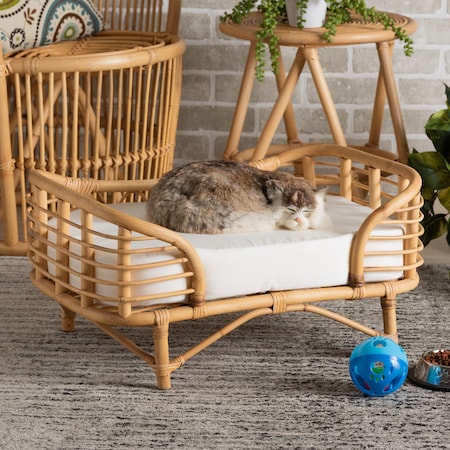Baxton Studio Malino Modern Bohemian  Natural Brown Rattan Pet Bed with Cushion 211-12746-ZORO